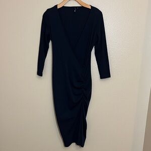 Jarbo Navy Elegant Ruched Pima Cotton Dress with Scarf